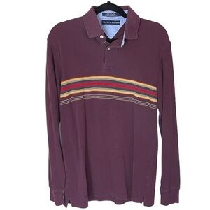 Tommy Hilfiger Vintage Y2K Burgundy with‎ Stripes Long Sleeve Polo Size Medium